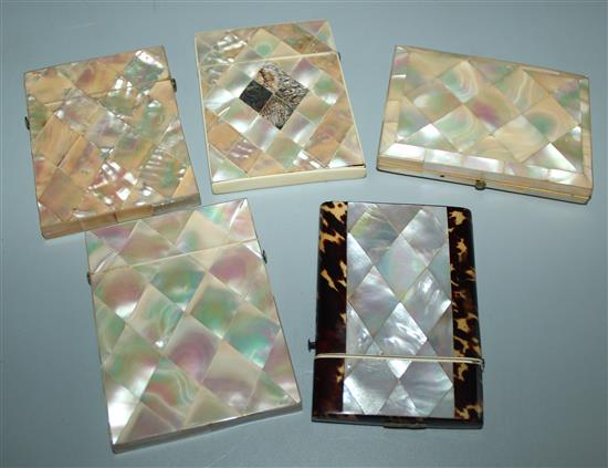 5 Victorian mother of pearl tortoiseshell calling card cases